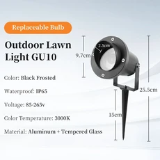 호환 야외 LED 잔디 램프 GU10 교체 가능한 전구 에너지 절약 IP65 방수 스포트라이트 정원 마당 나무 장식, 04 Type B Neutral Light, 01 5W, 1개