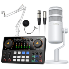 마오노 캐스터 AME2 Gen2 + PD100 스트리밍 오디오 믹서 휴대용 블루투스 오디오 인터페이스 마이크 스탠드 올인원 패키지, AME2 Gen2 블랙, PD100 화이트(XLR 케이블 포함), BA20화이트+팝필터(PF150F)