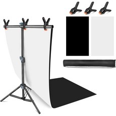 제품 사진 배경 스탠드 키트 26.8x50인치 화이트 블랙 26x29인치 스몰 T자형 주얼리 화장품용 테이블탑 촬영, 2.2x2.5ft, White & Black