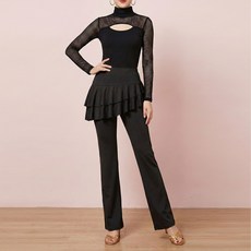 온더프 여성 라인댄스복 바지 라인댄스복하의 스포츠댄스복 라틴댄스복, 블랙