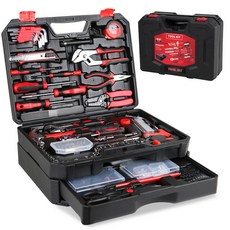 가정용 포터블 공구세트 소형 다용도 수리 공구박스 세트 만능 수공구함 박스 다중규격 서랍이 있어 수납이 용이하며, 1개, 510PCS-빨간색