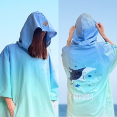 【TAVARUA】2025新款輕薄速乾毛巾衣 浴巾衣 沙灘巾 潛水 浮潛 自潛 衝浪 男女適用, 1個, 魟魚