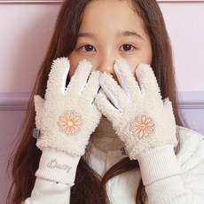데이지 덤블 뽀글이 양털 손가락장갑 시보리로고 스마트 터치
