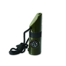 多功能戶外求生指南針口哨，高分貝求生哨音，內建LED手電筒，登山露營必備, 墨綠色, 1個