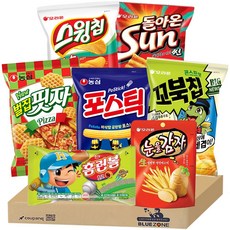 [블루존] 과자 7개입 세트 (홈런볼+벌집핏자+꼬북칩+눈을감자+썬칩+스윙칩+포스틱), 7개, 스낵