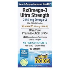 Natural Factors RxOmega-3 Ultra Strength with Vitamin D3 60 Softgels, 1