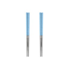 어린이 컬러 스텐 진공 젓가락 2벌 가벼운 초등 유치원 어린이집 아동젓가락 세트, 1세트, 블루
