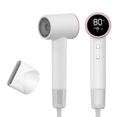 RichMagic 초고속 초경량 초경음 BLDC 음이온 12가지 모드 LED스크린 디스플레 셀프 클리닝 기능 가정용 헤어드라이기 1600W+자석 노즐, 화이트