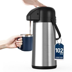 커피서버 드립서버 핸드드립 보온용 커피 카라페 - 102OZ / 3L 에어팟 디스펜서 펌프 포함 음료용 대형 보온병 차 액체 파티용 단열 스테인리스 스틸 온수 음료 항아리, Stainless Steel, 85 Ounces