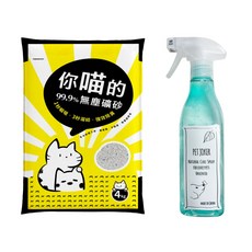 PET JOKER 除臭噴霧劑 貓砂組合 日本進口 大豆萃取 奈米技術 無香料 適用貓狗小動物 4kg貓砂, 1個, 一罐+貓砂4kg
