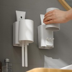 FLAUVEL 벽걸이 칫솔 치약 홀더 자체 싱글 절약 디자인 화이트 자석 공간 설치 1컵 쉬운 배수, Single (Normal Cup)