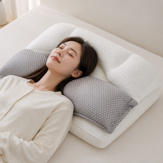 마술사 탈부착 경추베개 숙면 베개 기능성 목베개 옆잠 수면 베개, 1개, 블랙+화이트