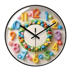 STYLE.DR 인테리어 무소음 벽시계 귀여운 플라워 큐티 캐릭터, 베이지