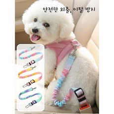 강아지 안전벨트 차량용 안전고리 탄력 리드줄 길이조절 보더콜리 비숑 카시트 고정줄, 1개, 그린 퍼플 그라데이션