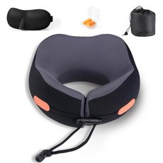 비행기용 여행용 베개 인체 공학적 디자인 메모리 폼이 있는 360도 머리 지지대 조절 가능한 스트랩 안전한 비행 자동차 라이딩 가정 휴식용 블랙, 블랙.