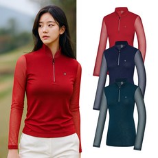 콜핑 여성 하이쿨 흡습속건 소매메쉬 등산 긴팔 반집업 티셔츠 KSC044TT6W