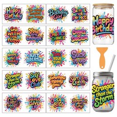 PVC UV 전사 컵 스티커 다양한 패턴 디자인 코팅 장식용 DIY 리무진 10장 세트 24x11cm, 문구2