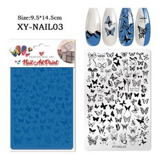 네일 템플릿 인쇄 강판 레이스 나비 꽃 뱀 그리드 패턴 전송 손톱 아트 스텐실 스탬프 도구, 옵션04) XY-03, 1개