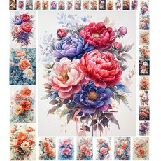 디커플리지 페이퍼 팩(35매 6 x8 ) 섬세한 꽃 빈티지 텍스처 배경에 부드러운 가지가 있는 부드럽고 로맨틱한 복숭아 산호 및 흰색 FLONZ