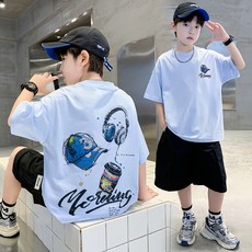 키즈목마 여름 남아용 반팔+카고 반바지 세트 초등학생 중학생 주니어 캐주얼 상하복 반바지 세트 686