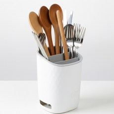 조리도구 정리함 주방 수저통 물빠짐 수저꽂이 3구, 1개, 크림화이트