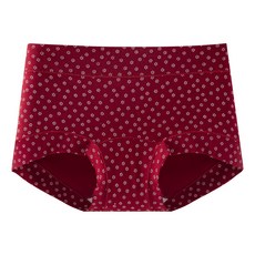 女士純棉小平角內褲 大紅色 加長襠 大碼無痕 多款圖案可選, 663#紅小花,2XL（130-160斤）