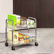 투명 아크릴 스틸 바디 이동식 트롤리, 2단