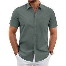 J.VER 남성용 반소매 드레스 셔츠 주름 방지 캐주얼 버튼 다운 여름 스트레치 포멀 포켓 포함 라벤더 퍼플 XL 268469, 그레이 그린