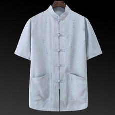 爸爸中國風薄款爺爺夏裝老人晨練衣服唐裝短袖套裝