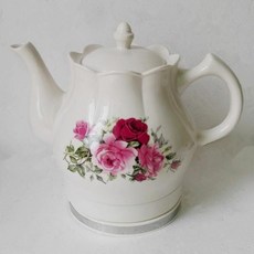 굿밸류 티메이커 가정용 전기포트 도자기 주전자 티포트 1.8L 꽃무늬가 비단결, 1.8L 레드 로즈, 기본 색상