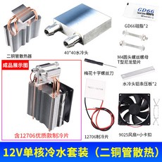 御前甄選 diy電晶體冷水機套件 12V小型魚缸空調水冷降溫製冷器, 12V單核冷水套裝（二銅管散熱）