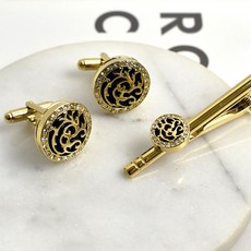金色雕紋花法式袖扣領帶夾禮盒組 NCD55