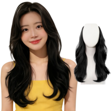 망고팡 분위기 여신 C컬 S컬 레이어드펌 붙임머리 가발, 1개, 진한블랙