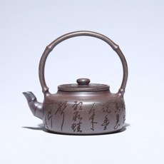 宜興紫砂壺 竹節提梁 龍血砂, 1個, 石墨色