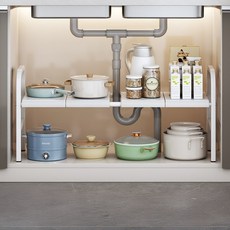 Tiger Pavilion 폭조절 싱크대 하부장 정리선반 1단 4보드, 화이트, 1개