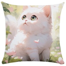 북유럽 고양이 도파민 카툰 일러스트 양면소파쿠션 솜포함 행운 행복 가정화목 기운상승 복 기원 탈부착 세탁가능 포근 촉감 홈데코 거실 민박 차량 사무실 허리지지 집들이 선물용, 40 x 40CM (솜포함 양면쿠션), 외국 북유럽 고양이-7