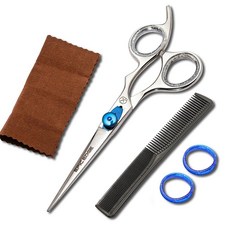 Epic Edge 헤어 커팅 가위 - 16.5cm6.5인치 일본 스테인리스 스틸 전문 가위 남성 및 여성용 블루 텐션 나사 빗 손가락 링 천 포함 여성 성인 어린이 아기, Epic Edge 헤어 커팅 가위 - 16.5cm6.5
