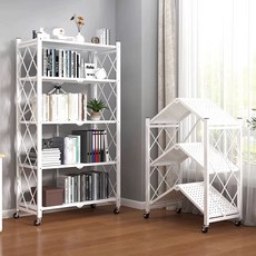 원터치 접이식 다용도 이동식 수납선반, 화이트, 5단