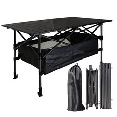 Frokom 접이식 캠핑 테이블 높이조절 롤 경량 휴대용 그물망포함, 블랙