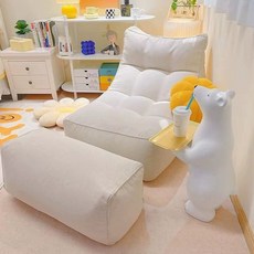 2025신상 푹신 편한 1인용 패브릭 빈백 쇼파+풋스툴 세트, 아이보리
