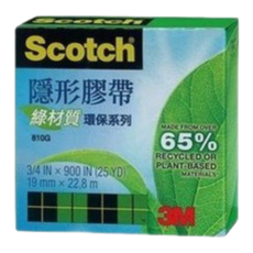 Scotch 810G 隱形膠帶 綠材質環保系列 3/4 吋 x 900 吋, 1個