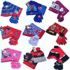 卡通兒童針織三件套：台灣熱賣汽車總動員、湯瑪士、蜘蛛人、冰雪公主造型帽子圍巾手套組