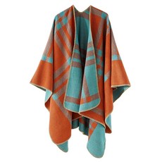 여성용 숄 랩 우아한 니트 케이프 오픈 프론트 판초 스카프 담요 가디건 코트 봄 가을 겨울용 블랙 베이지 2 단일 사이즈 140737, 오렌지 블루
