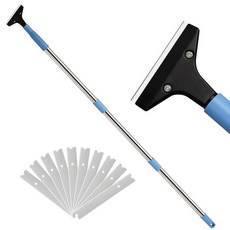 긴 손잡이가 있는 튼튼한 바닥 스크레이퍼(94-139.9cm(37-51.5인치)) 10.2cm(4인치) 금속 스크레이퍼 청소 도구 블레이드 10개 포함 벽 유리 접착제, 1