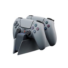 適用於 PS5 手把充電座 (副廠) - 雙手把快速座充 智能斷電/收納底座, 1個, 灰色特仕版, 灰色, HC-3705