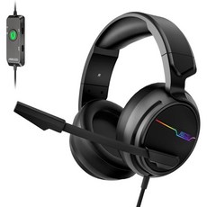 Jeecoo V20U USB 프로 게이밍 헤드셋 PC용 7.1 서라운드 사운드 헤드폰 노이즈 캔슬링 마이크로폰 메모리 폼 이어패드 RGB 조명 노트북용