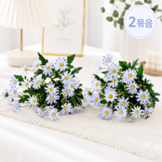 하스몰 조화 리얼 러블리 데이지 2묶음 꽃다발, 블루, 1개