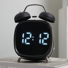 히즈플랜 LED 알람시계 시끄러운 자명종 탁상시계, 블랙