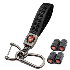 DingshenchukON 온g 4피스 자동차 타이어 밸브 스템 캡 및 키체인 콤보 양극 산화 처리된 알루미늄 세트가 있는 가죽 키링 (Arsenal FC와 호환) 28093