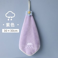 加厚珊瑚絨玩偶擦手巾 掛式吸水毛巾 可愛造型刺繡擦手布, 1個, 小花款-紫, 小花款-紫